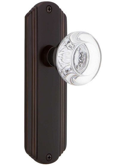 Streamline Deco Door Set with Round Crystal Glass Knobs in Timeless Bronze.